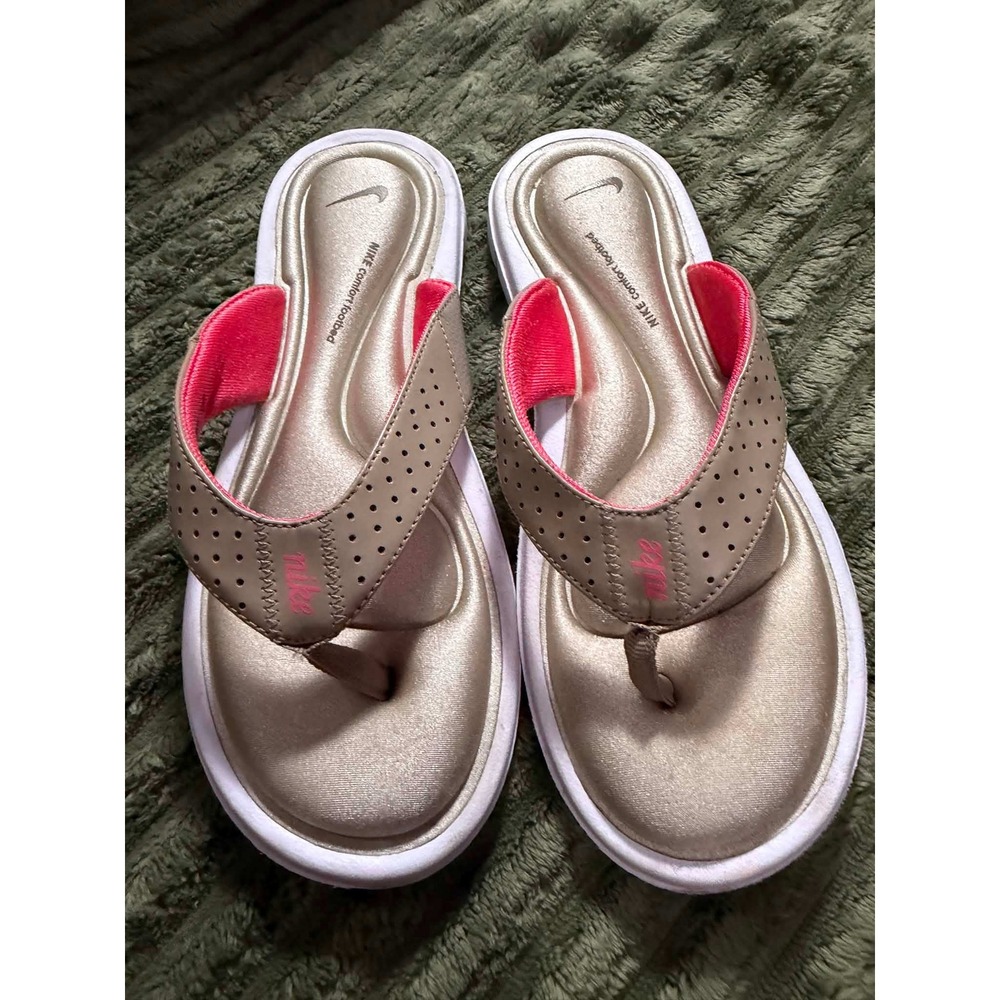 Nike Womens 8 Gold Pink Comfort Footbed Flip Flop Sandals Metallic Perforated